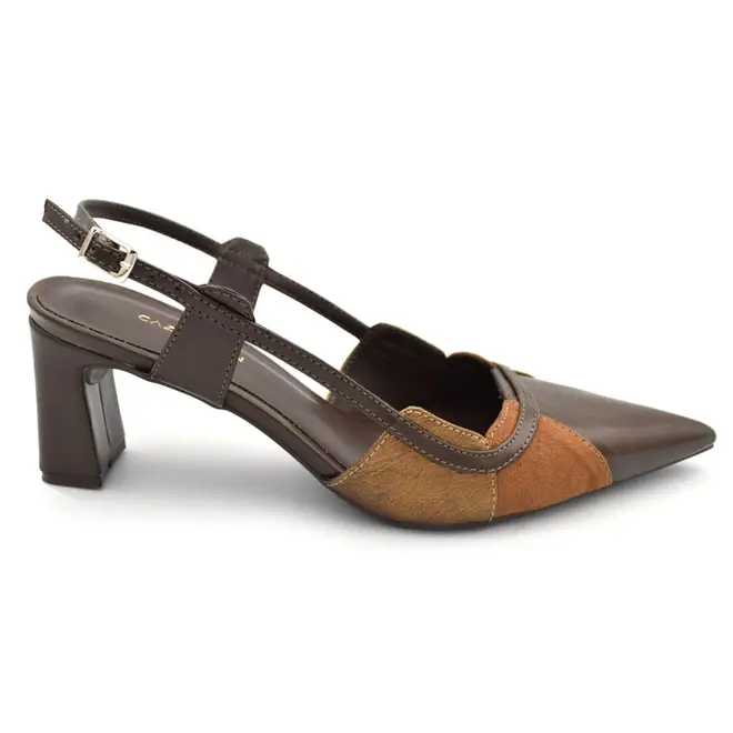 Scarpin Slingback de Salto Bloco Cazzualen Marrom 1079.9795