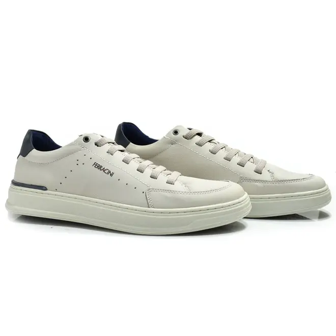Tênis Masculino de Couro Ferracini Gold Off White 2074