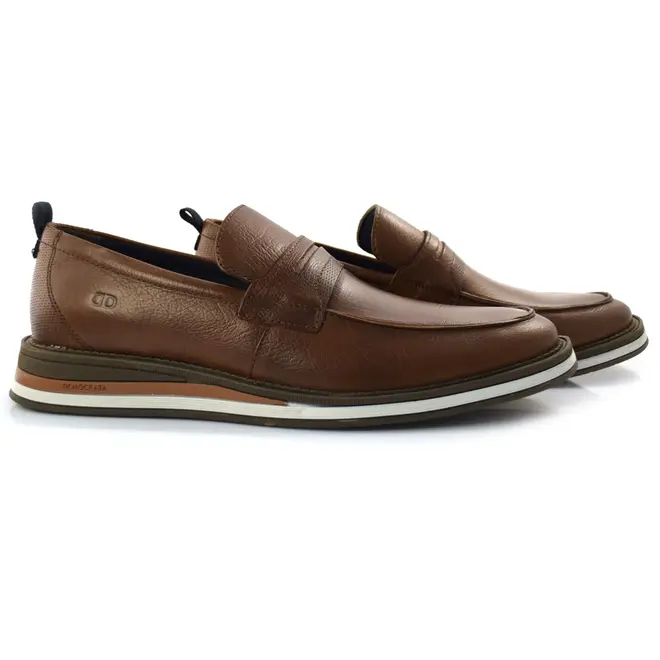 Mocassim Masculino de Couro Democrata Marrom 272103