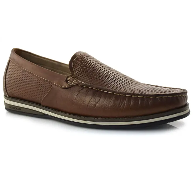 Mocassim Masculino de Couro Democrata Marrom 135201