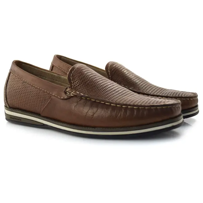 Mocassim Masculino de Couro Democrata Marrom 135201
