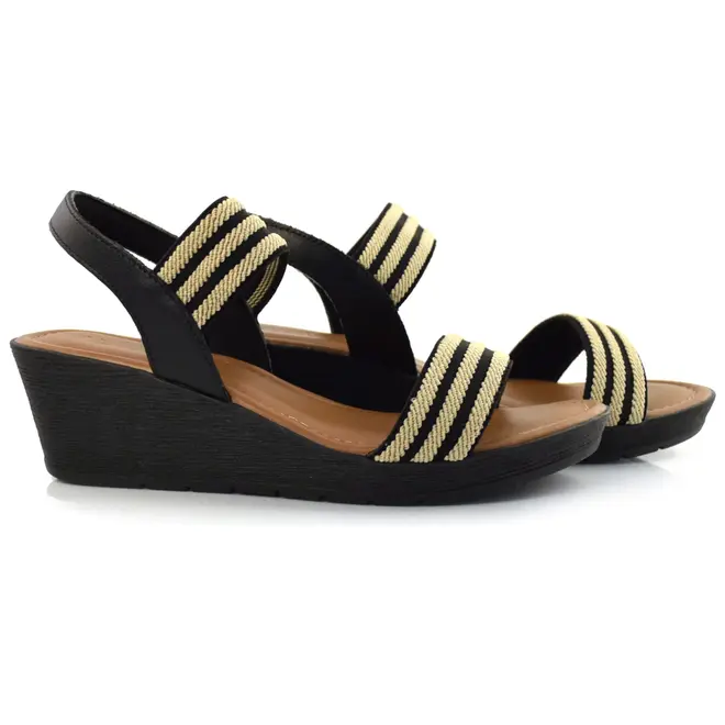 Sandália Anabela de Couro Usaflex Preto AB8704