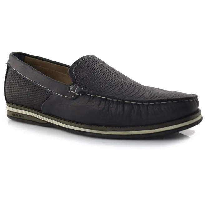 Mocassim Masculino de Couro Democrata Azul 135201