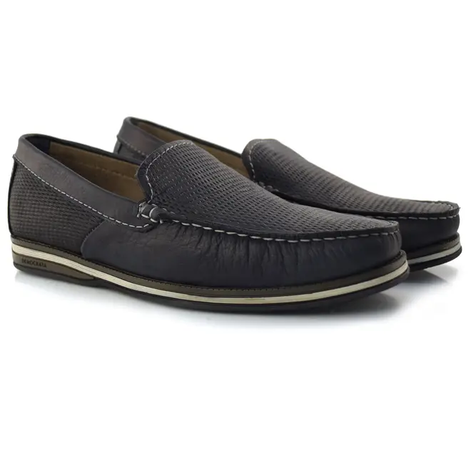 Mocassim Masculino de Couro Democrata Azul 135201