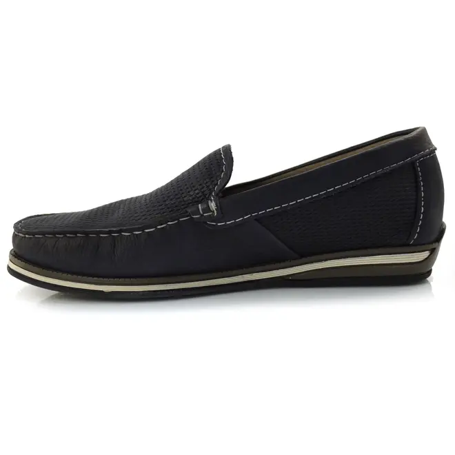 Mocassim Masculino de Couro Democrata Azul 135201