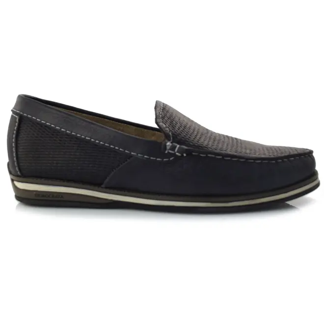 Mocassim Masculino de Couro Democrata Azul 135201