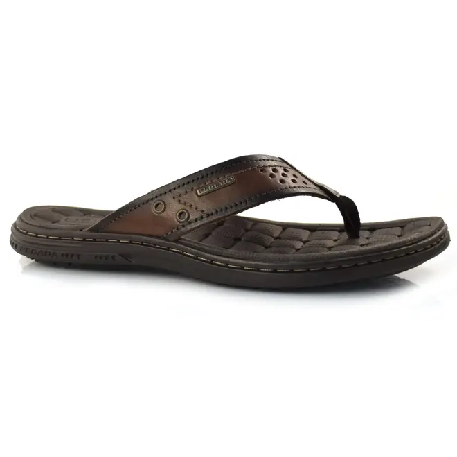 Chinelo Masculino de Couro Pegada Marrom 131221