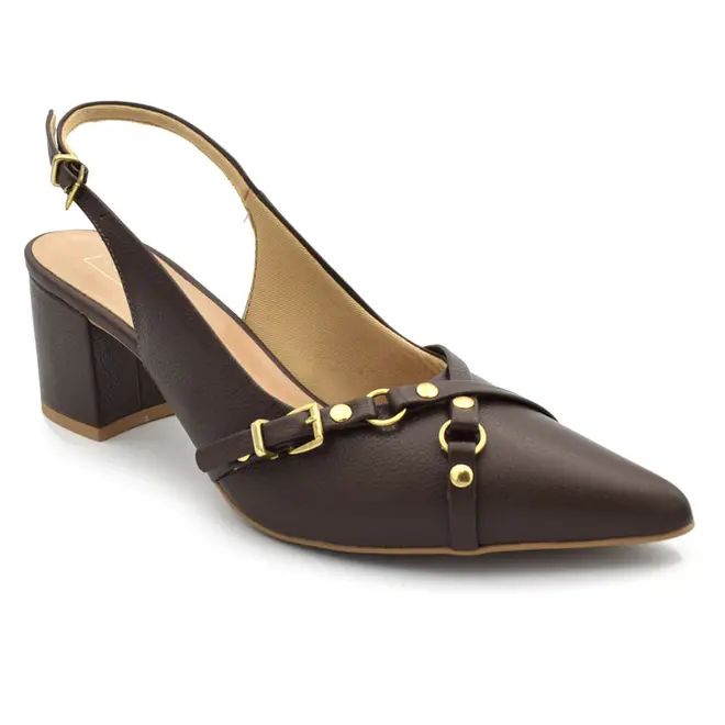Scarpin Slingback de Couro Feminino Suzzara Marrom 1031-2129