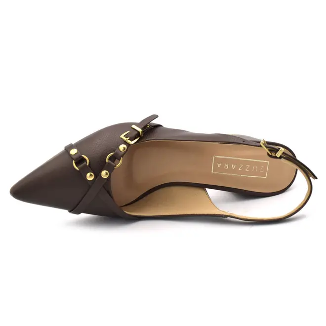 Scarpin Slingback de Couro Feminino Suzzara Marrom 1031-2129