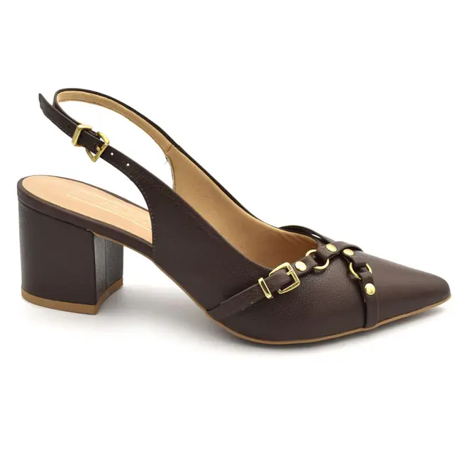 Scarpin Slingback de Couro Feminino Suzzara Marrom 1031-2129