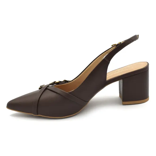 Scarpin Slingback de Couro Feminino Suzzara Marrom 1031-2129