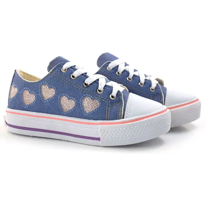Tênis Infantil Feminino Ykes Azul CORACAO