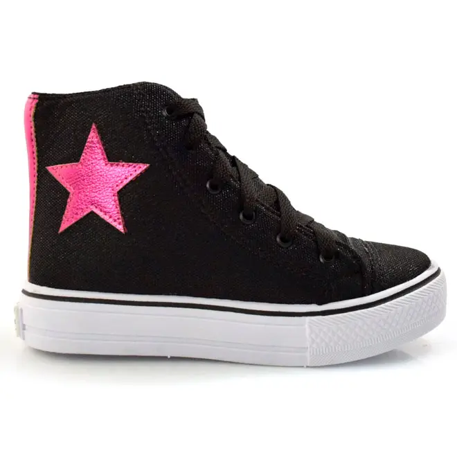 Tênis Infantil Feminino de Cano Alto Ykes Preto LUREX