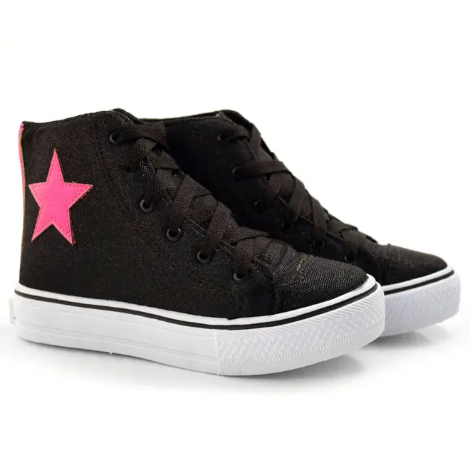 Tênis Infantil Feminino de Cano Alto Ykes Preto LUREX