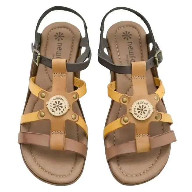 Sandália Flat Fivela New Face Flor Feminina Telha Mix