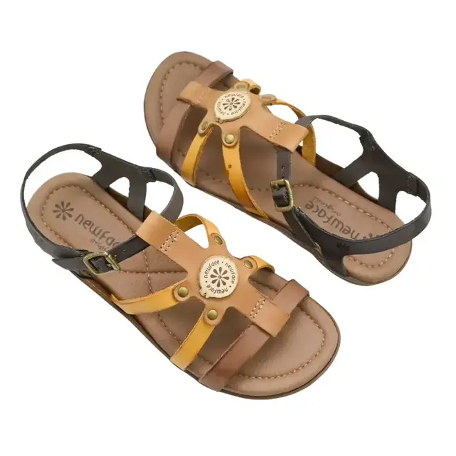 Sandália Flat Fivela New Face Flor Feminina Telha Mix
