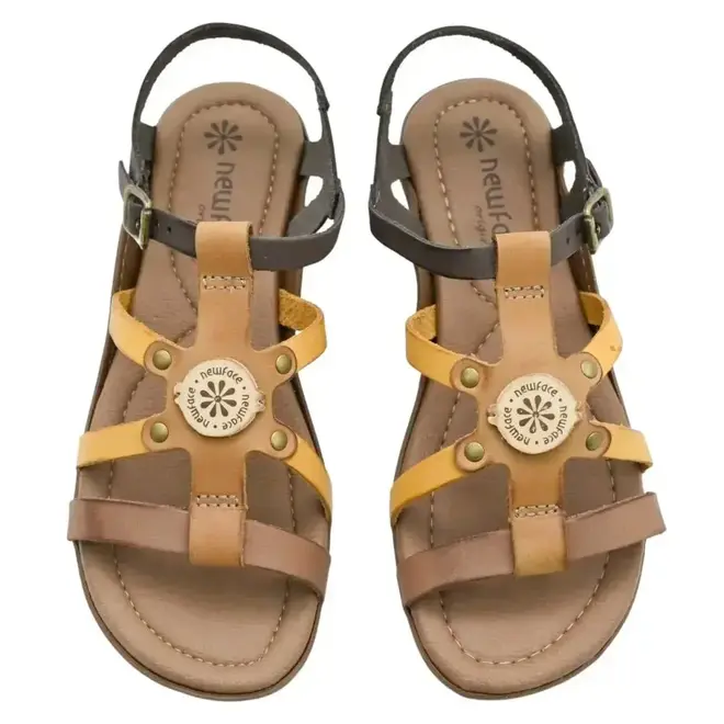 Sandália Flat Fivela New Face Flor Feminina Telha Mix