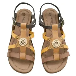 Sandália Flat Fivela New Face Flor Feminina Telha Mix