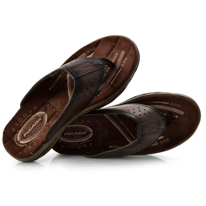 Chinelo Masculino de Couro Pegada Marrom 131663