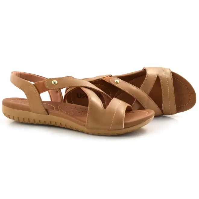 Sandália de Couro Feminina Usaflex Bege R1804