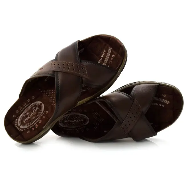 Chinelo Masculino de Couro Pegada Marrom 131661