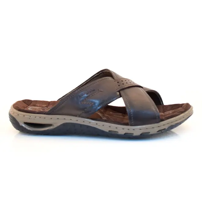 Chinelo Masculino de Couro Pegada Marrom 131661