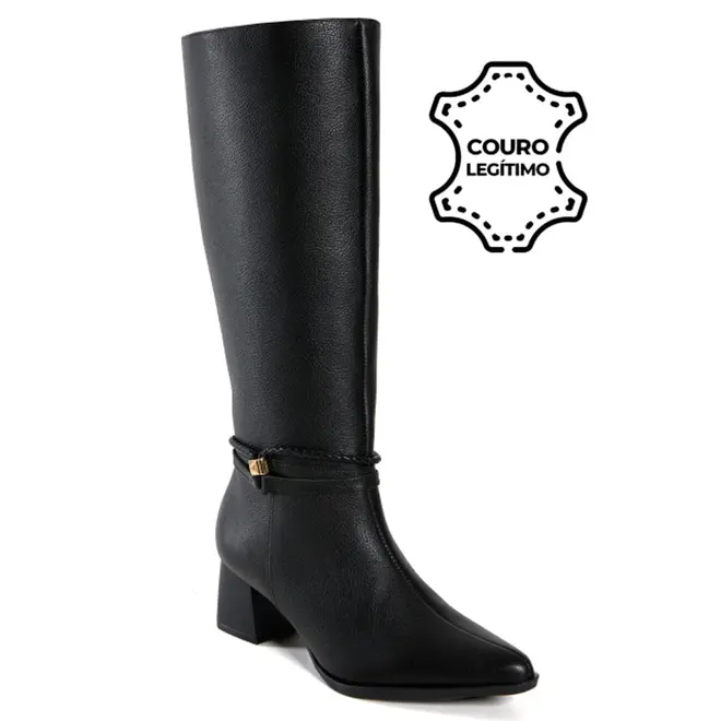 Bota de Couro e Cano Longo Feminina Via Marte Preto 340-007-01