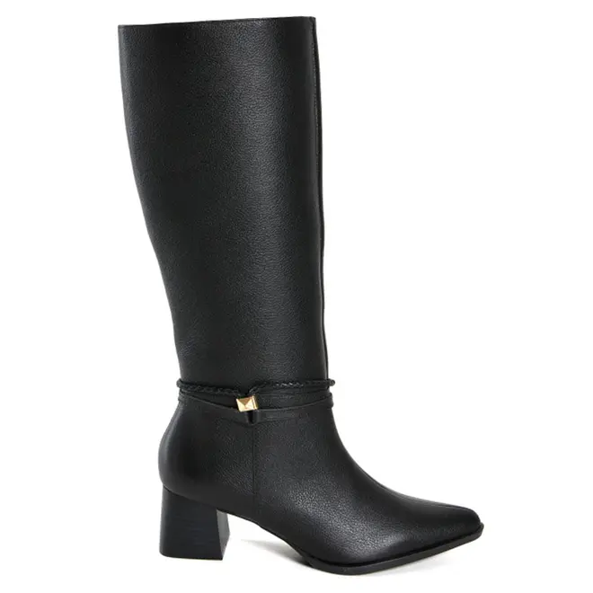 Bota de Couro e Cano Longo Feminina Via Marte Preto 340-007-01