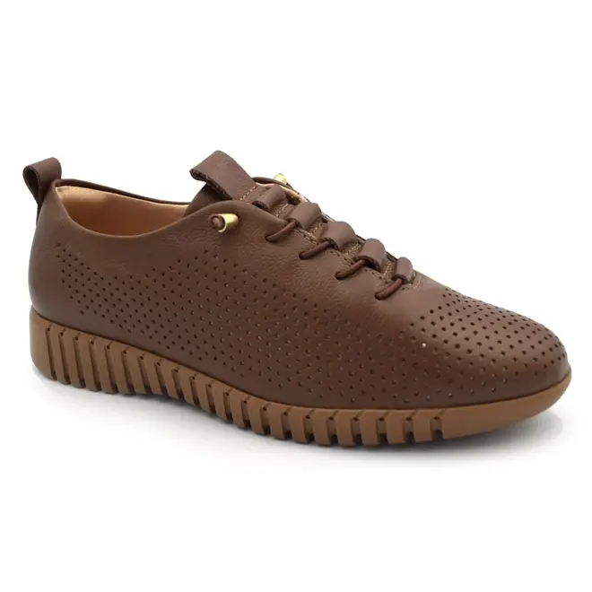 Tênis de Couro Casual Feminino Comfortflex Marrom 2675303