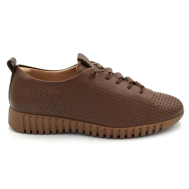 Tênis de Couro Casual Feminino Comfortflex Marrom 2675303
