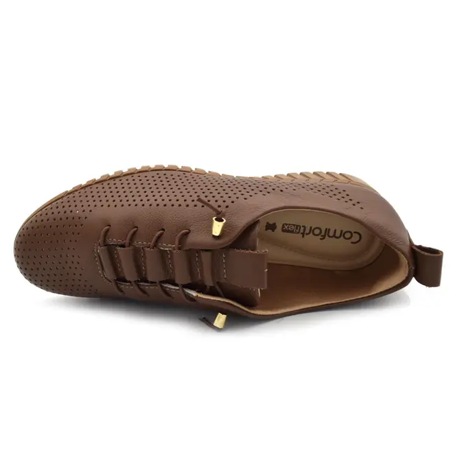 Tênis de Couro Casual Feminino Comfortflex Marrom 2675303