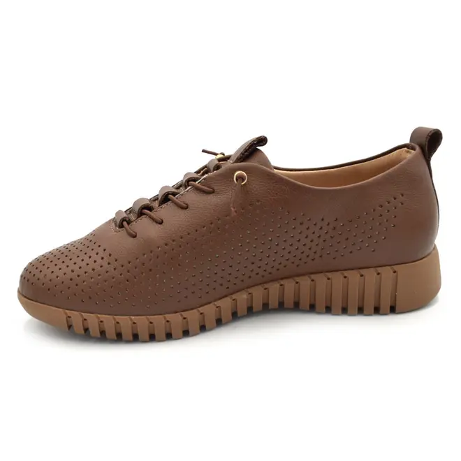 Tênis de Couro Casual Feminino Comfortflex Marrom 2675303