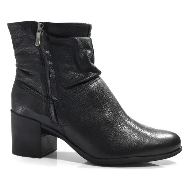 Bota Cano Curto de Couro e Salto Bloco Bottero Preto 346907