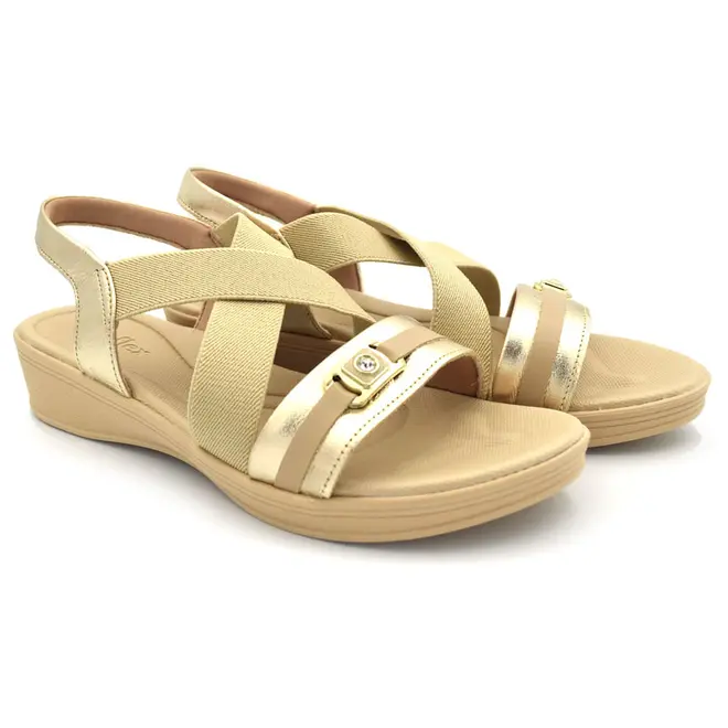 Sandália de Couro Feminina Usaflex Dourado UD4007