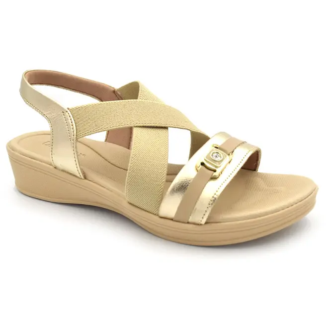 Sandália de Couro Feminina Usaflex Dourado UD4007