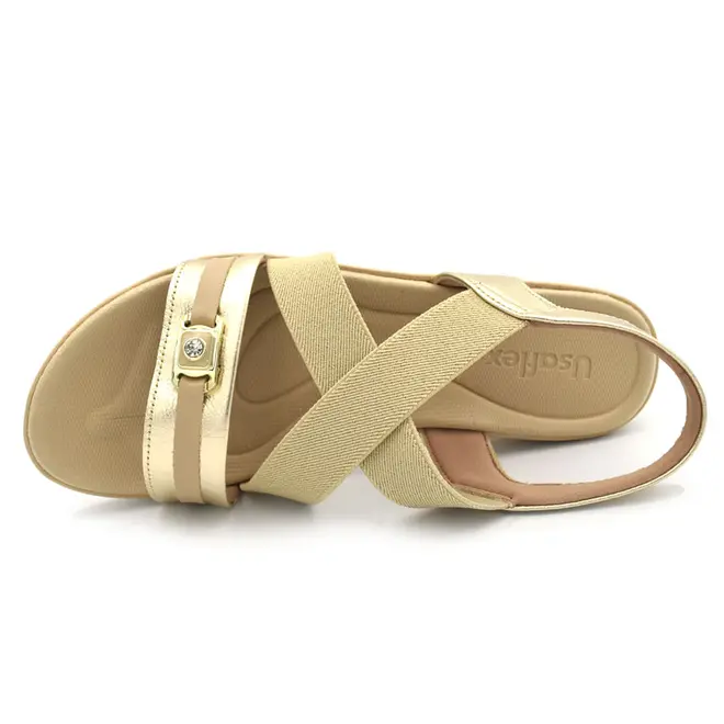 Sandália de Couro Feminina Usaflex Dourado UD4007