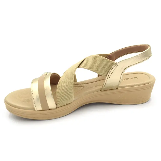 Sandália de Couro Feminina Usaflex Dourado UD4007