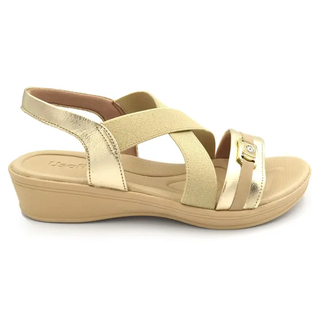 Sandália de Couro Feminina Usaflex Dourado UD4007