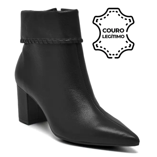 Bota de Couro e Cano Curto Feminina Via Marte Preto 236-010-01