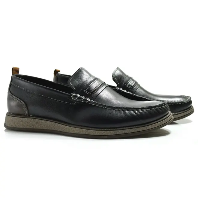 Mocassim de Couro Masculino Democrata Nash Preto 252302