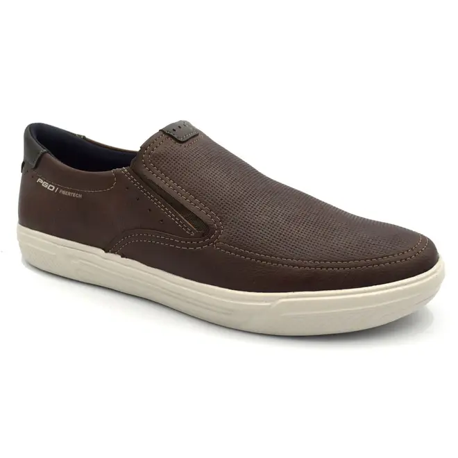 Tênis Slip On de Couro Masculino Pegada Marrom 172802