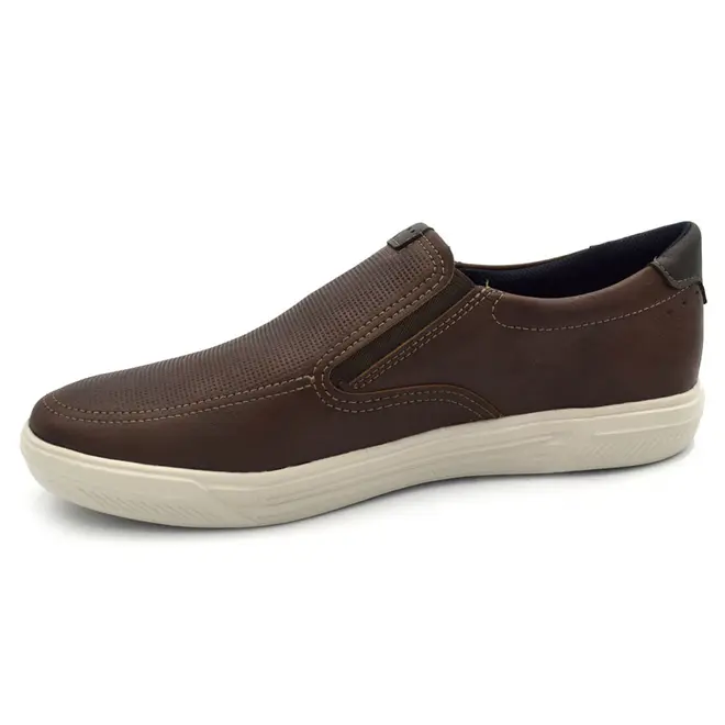 Tênis Slip On de Couro Masculino Pegada Marrom 172802