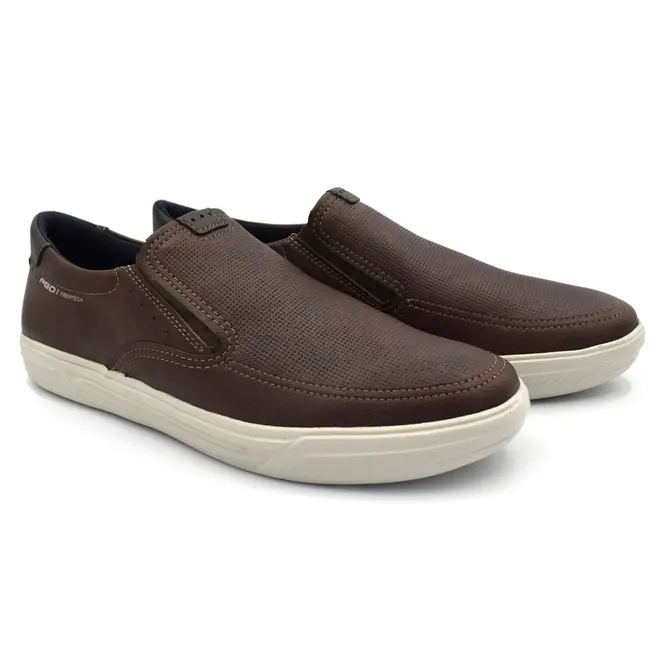 Tênis Slip On de Couro Masculino Pegada Marrom 172802