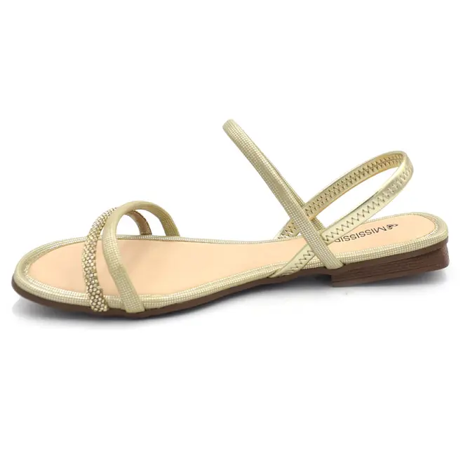Sandália Rasteira Feminina Mississipi Dourado J2781