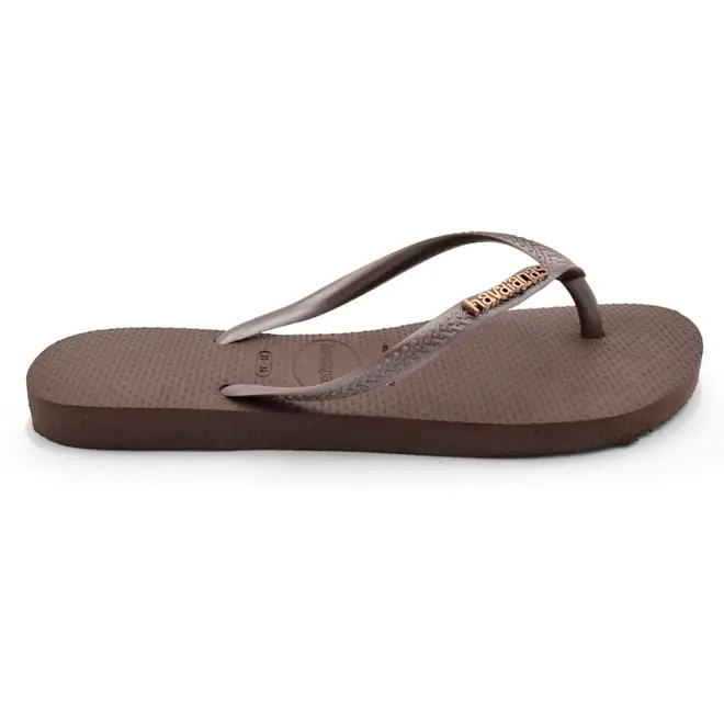 Chinelo Feminino Havaianas Slim Logo Metal Marrom 4119875