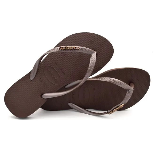 Chinelo Feminino Havaianas Slim Logo Metal Marrom 4119875