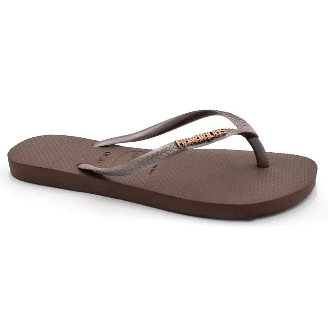 Chinelo Feminino Havaianas Slim Logo Metal Marrom 4119875