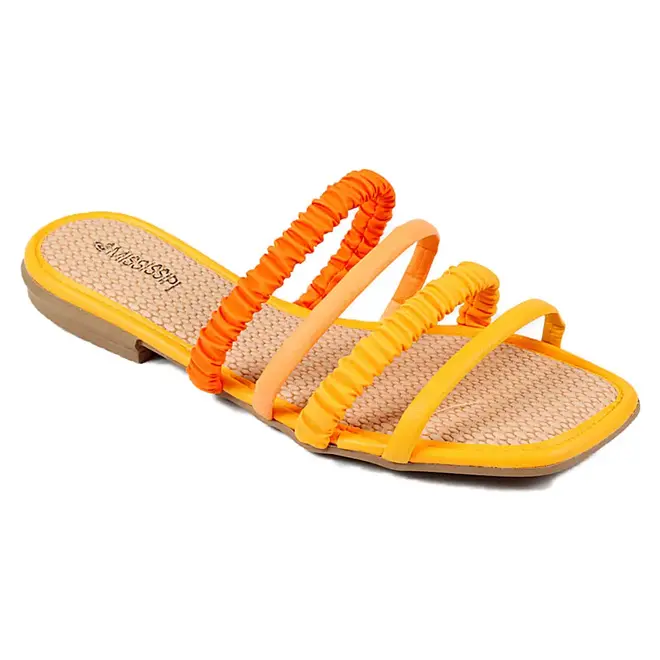 Tamanco Flat Mississipi Cores do Verão Amarelo e Laranja Feminino