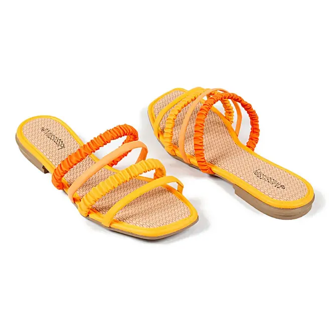 Tamanco Flat Mississipi Cores do Verão Amarelo e Laranja Feminino
