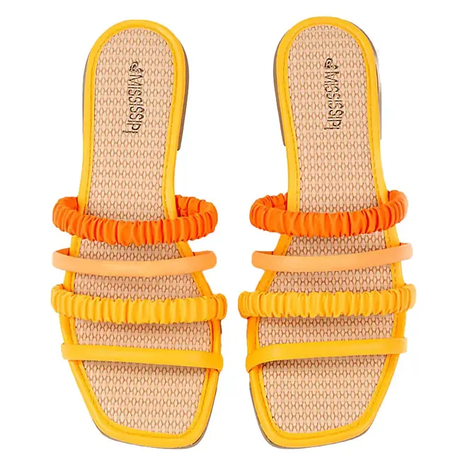 Tamanco Flat Mississipi Cores do Verão Amarelo e Laranja Feminino